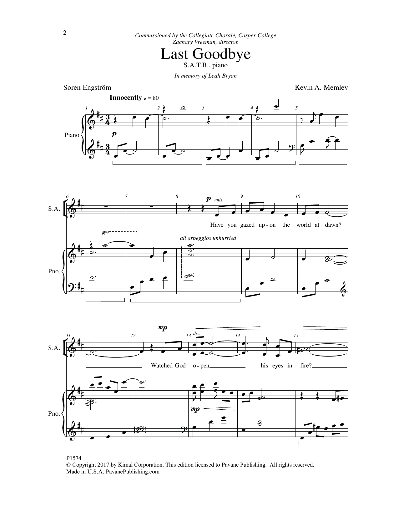 Download Soren Engström Last Goodbye Sheet Music and learn how to play SATB Choir PDF digital score in minutes