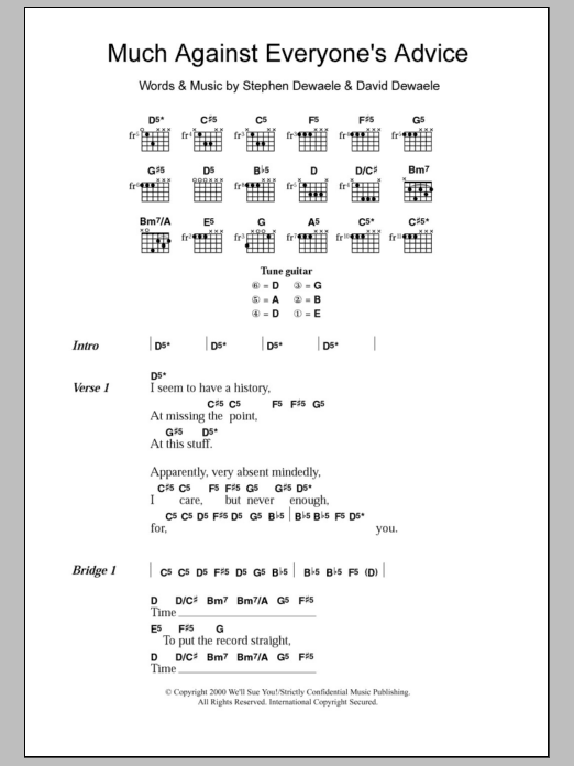 Download Soulwax Much Against Everyone's Advice Sheet Music and learn how to play Lyrics & Chords PDF digital score in minutes