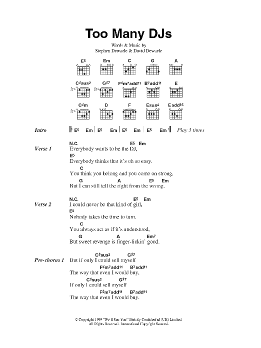 Download Soulwax Too Many DJs Sheet Music and learn how to play Lyrics & Chords PDF digital score in minutes