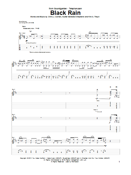 Download Soundgarden Black Rain Sheet Music and learn how to play Guitar Tab PDF digital score in minutes
