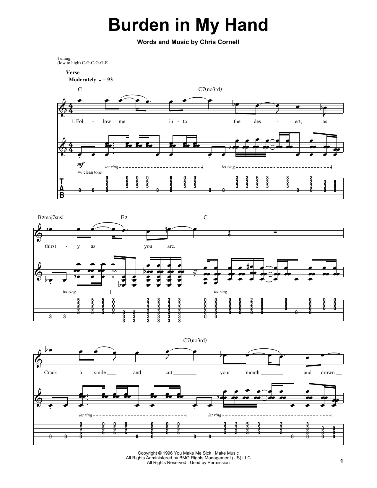 Download Soundgarden Burden In My Hand Sheet Music and learn how to play Guitar Tab PDF digital score in minutes