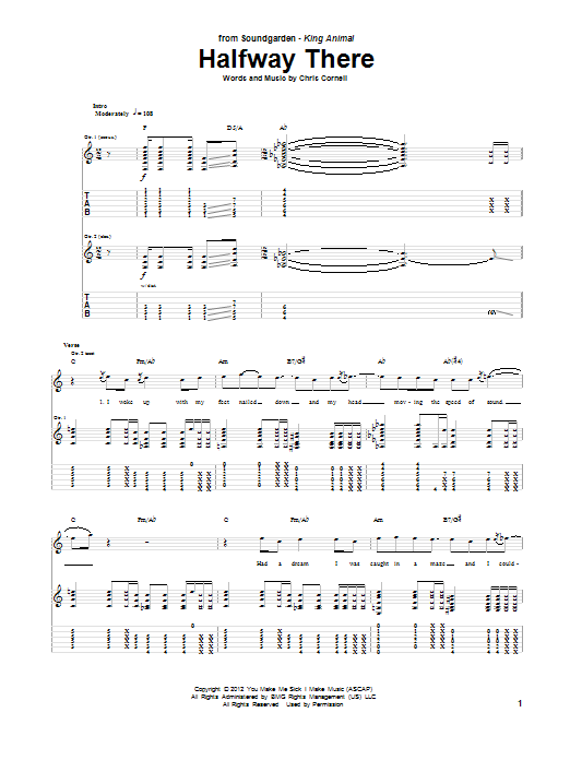 Download Soundgarden Halfway There Sheet Music and learn how to play Guitar Tab PDF digital score in minutes