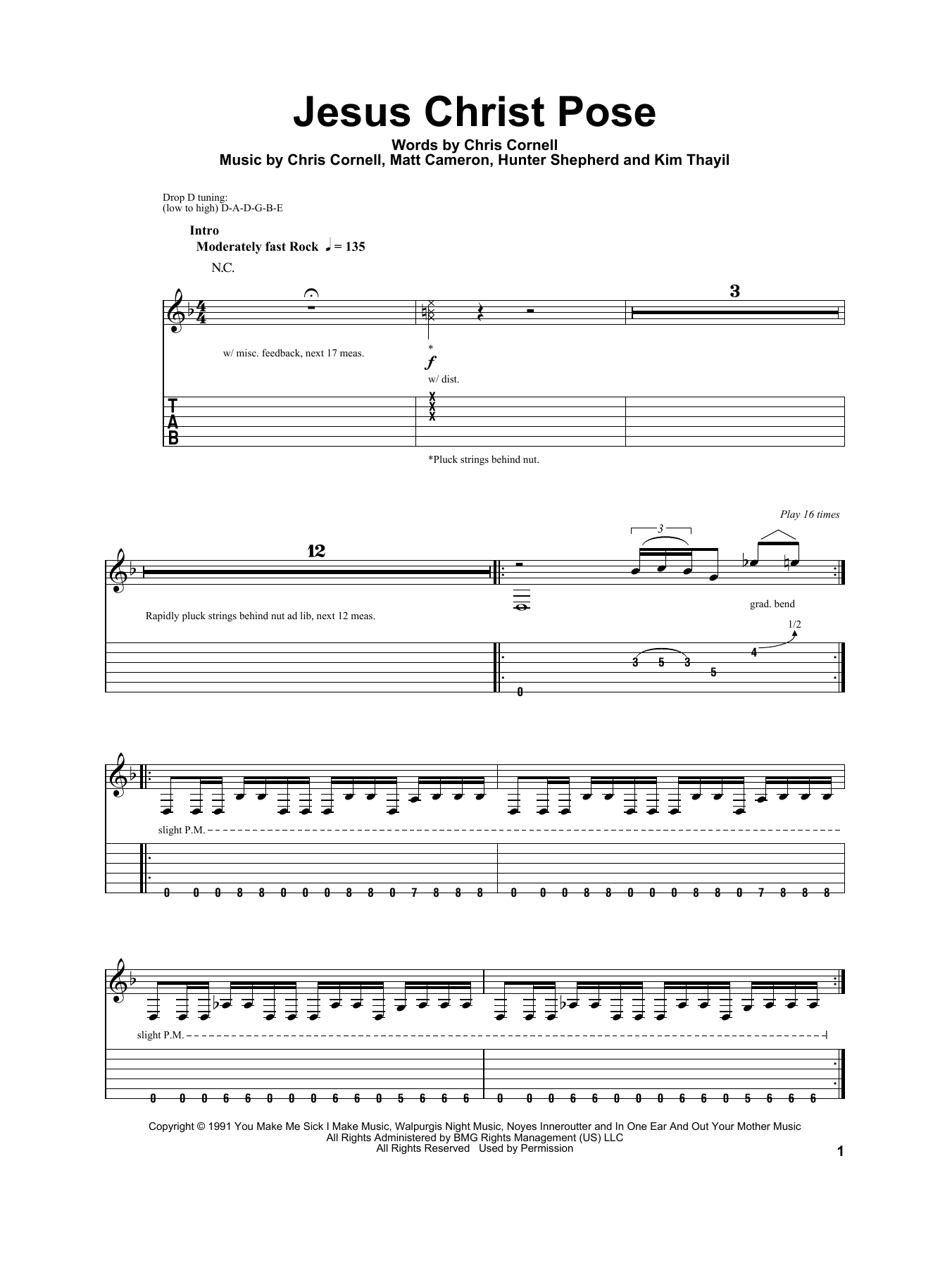 Download Soundgarden Jesus Christ Pose Sheet Music and learn how to play Guitar Tab PDF digital score in minutes