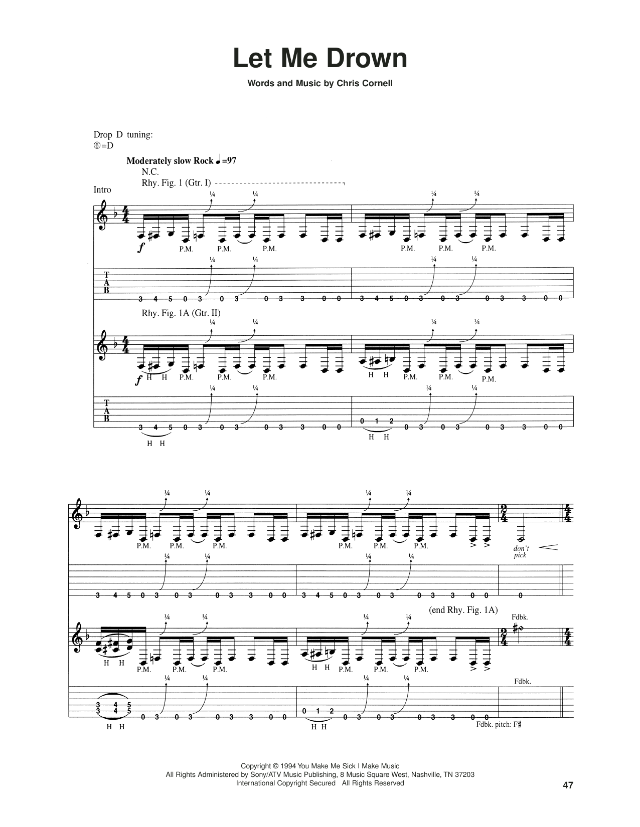 Download Soundgarden Let Me Drown Sheet Music and learn how to play Guitar Tab PDF digital score in minutes