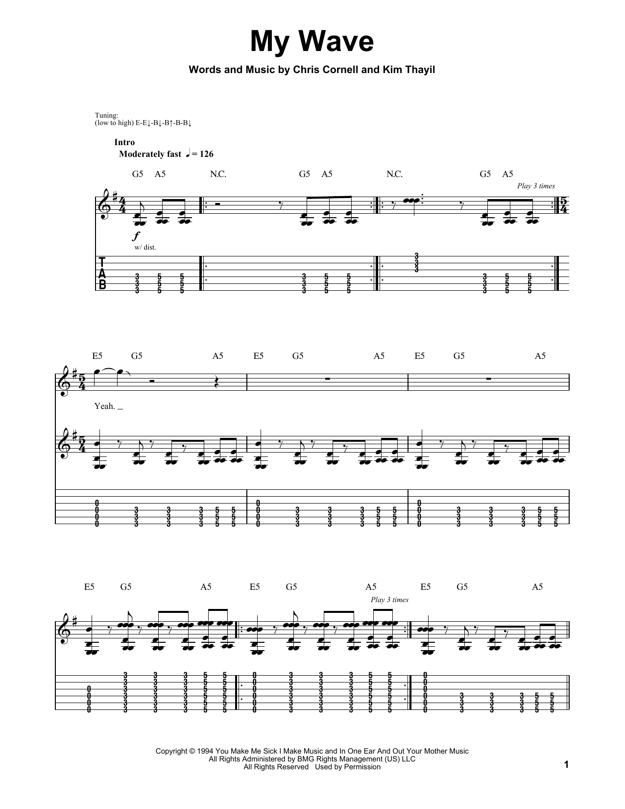 Download Soundgarden My Wave Sheet Music and learn how to play Guitar Tab PDF digital score in minutes