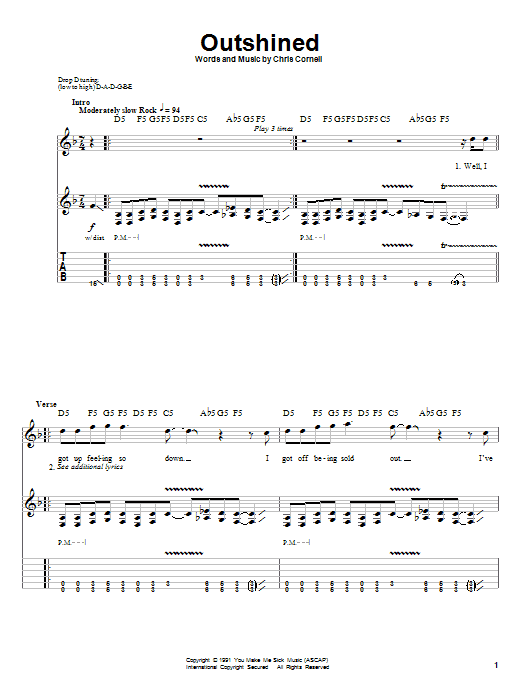 Download Soundgarden Outshined Sheet Music and learn how to play Guitar Tab PDF digital score in minutes