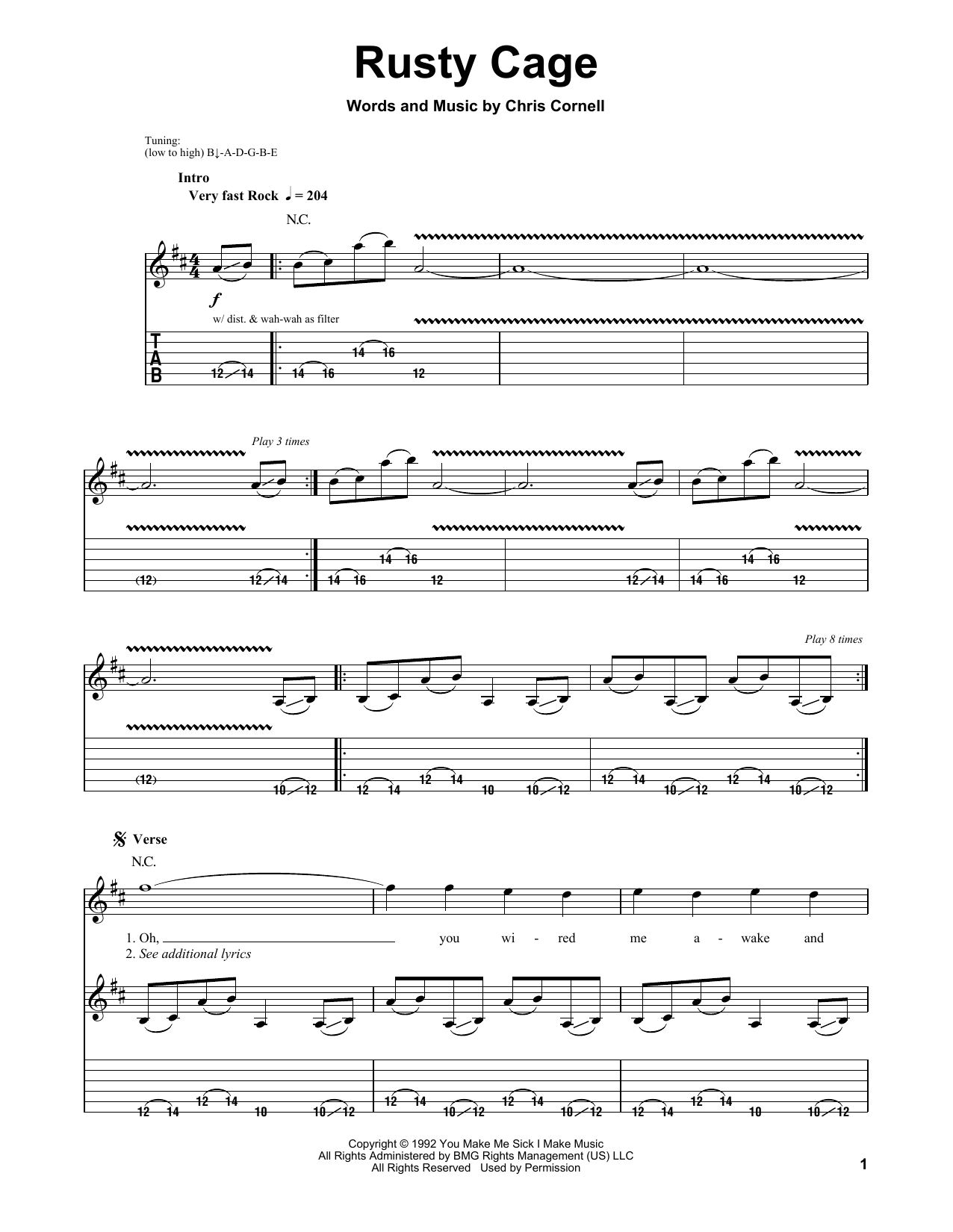 Download Soundgarden Rusty Cage Sheet Music and learn how to play Guitar Tab PDF digital score in minutes