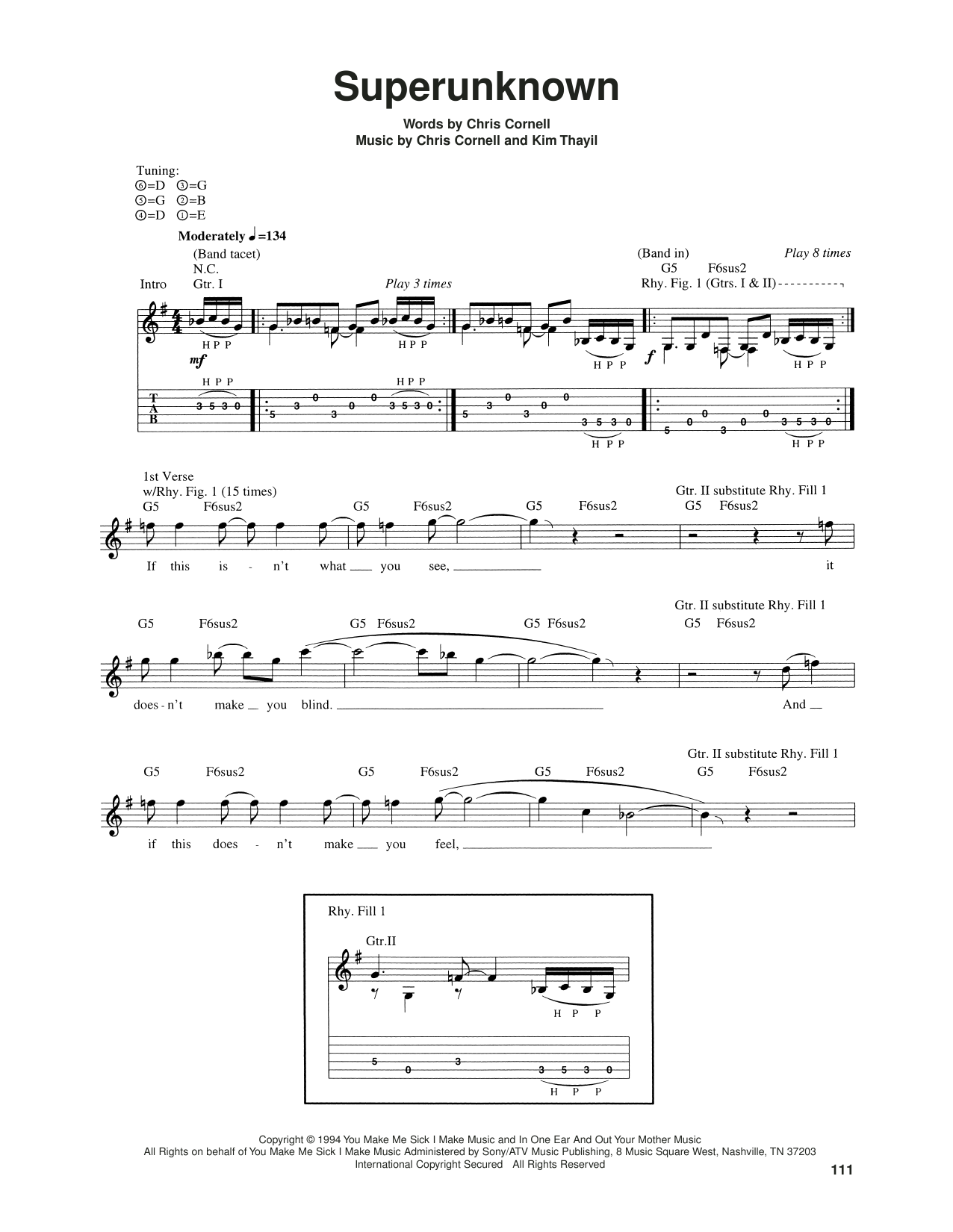 Download Soundgarden Superunknown Sheet Music and learn how to play Guitar Tab PDF digital score in minutes