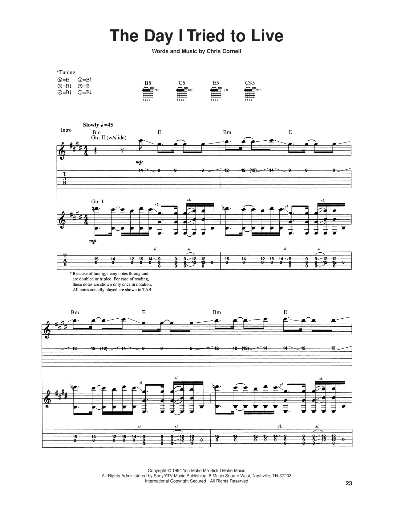 Download Soundgarden The Day I Tried To Live Sheet Music and learn how to play Guitar Tab PDF digital score in minutes