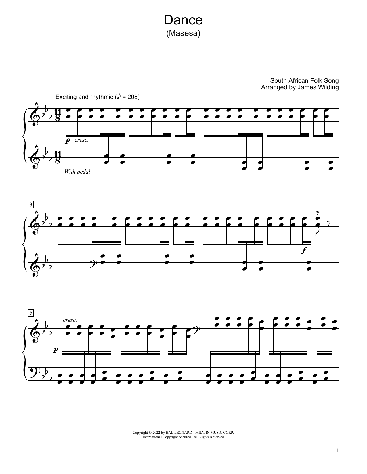 Download South African folk song Dance (Masesa) (arr. James Wilding) Sheet Music and learn how to play Educational Piano PDF digital score in minutes