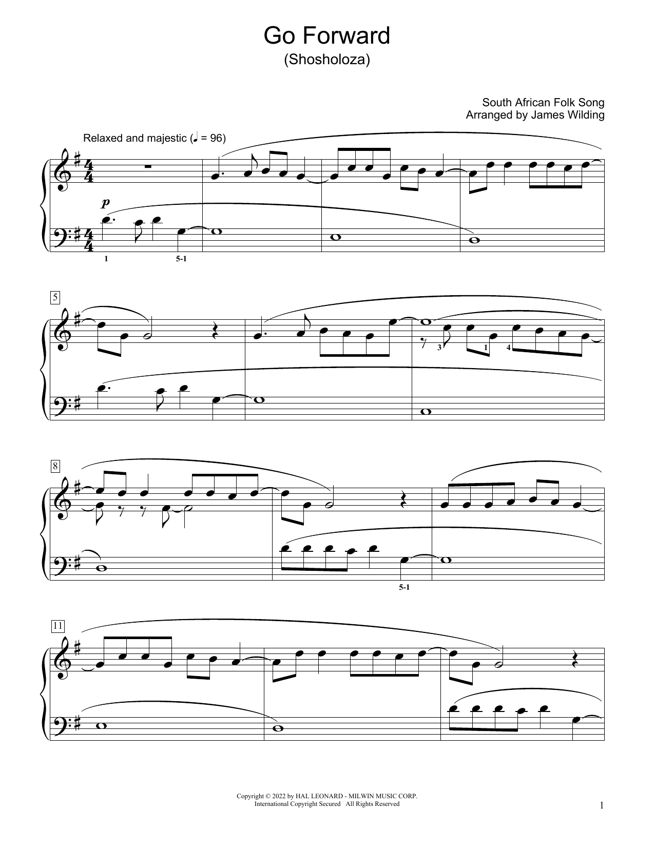 Download South African folk song Go Forward (Shosholoza) (arr. James Wilding) Sheet Music and learn how to play Educational Piano PDF digital score in minutes