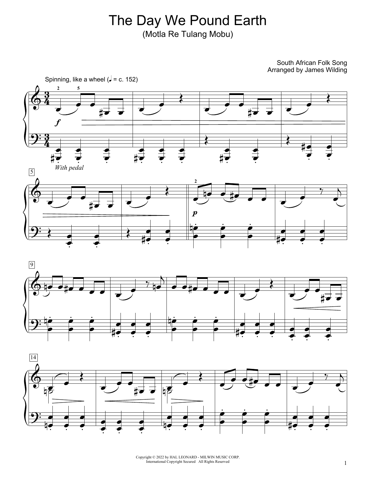 Download South African folk song The Day We Pound Earth (Motla Re Tulang Mobu) (arr. James Wilding) Sheet Music and learn how to play Educational Piano PDF digital score in minutes