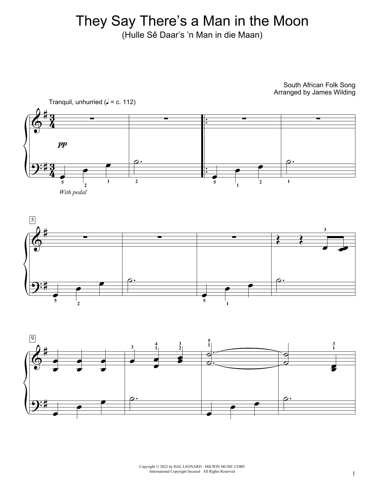 Download South African folk song They Say There's A Man In The Moon (Hulle Se Daar's 'N Man In Die Maan) (arr. Ja Sheet Music and learn how to play Educational Piano PDF digital score in minutes