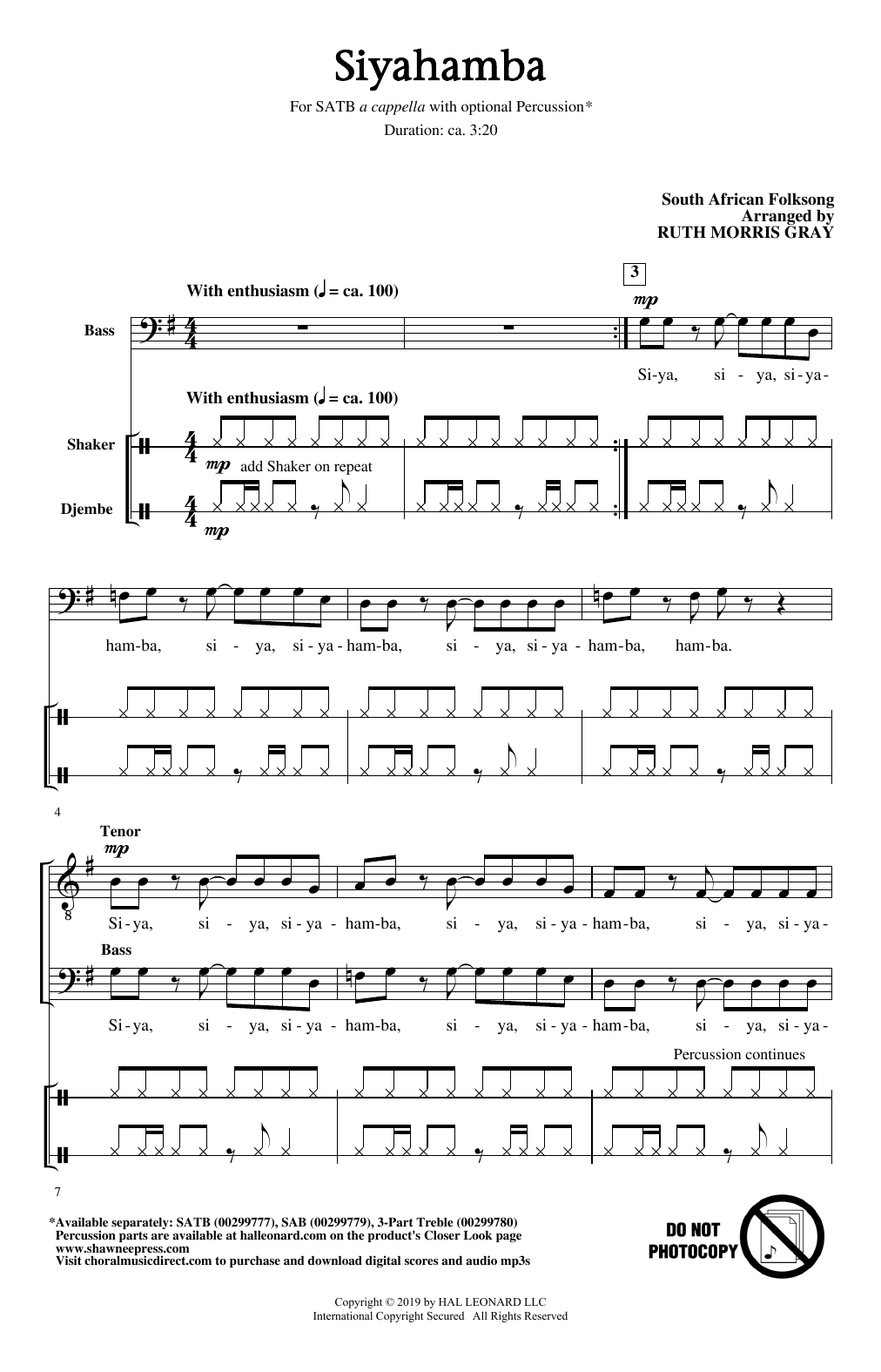 Download South African Folksong Siyahamba (arr. Ruth Morris Gray) Sheet Music and learn how to play SAB Choir PDF digital score in minutes