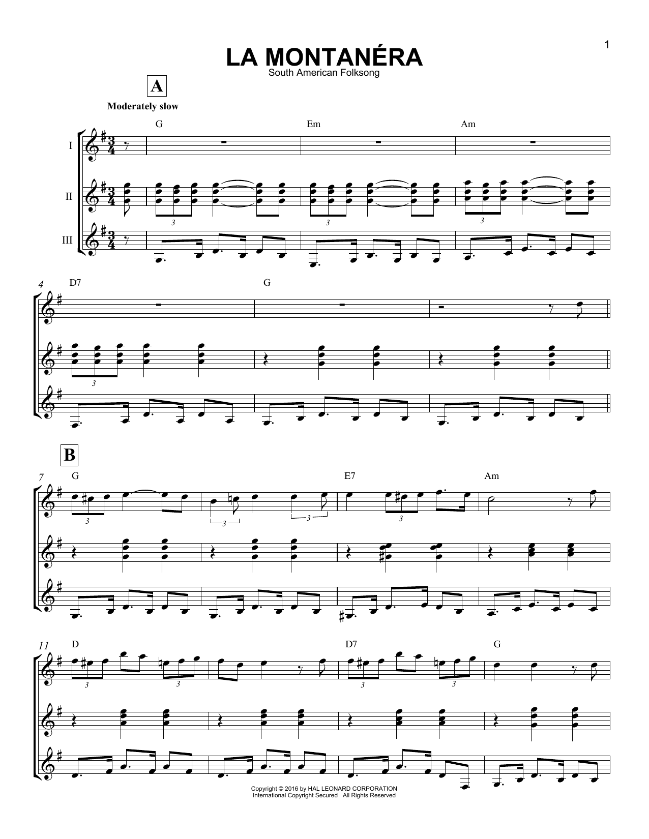 Download South American Folksong La Montanera Sheet Music and learn how to play GTRENS PDF digital score in minutes