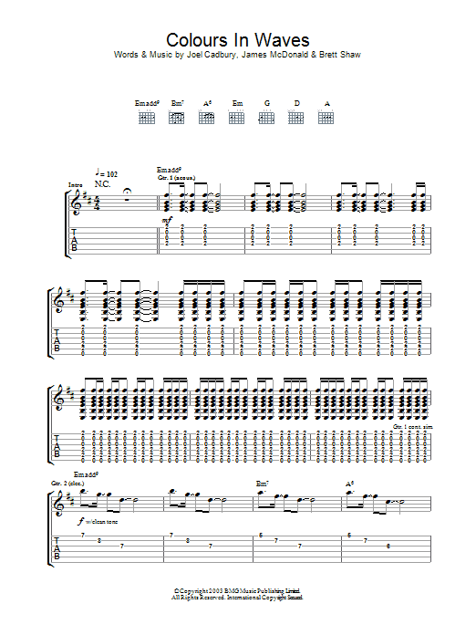 Download South Colours In Waves Sheet Music and learn how to play Guitar Tab PDF digital score in minutes
