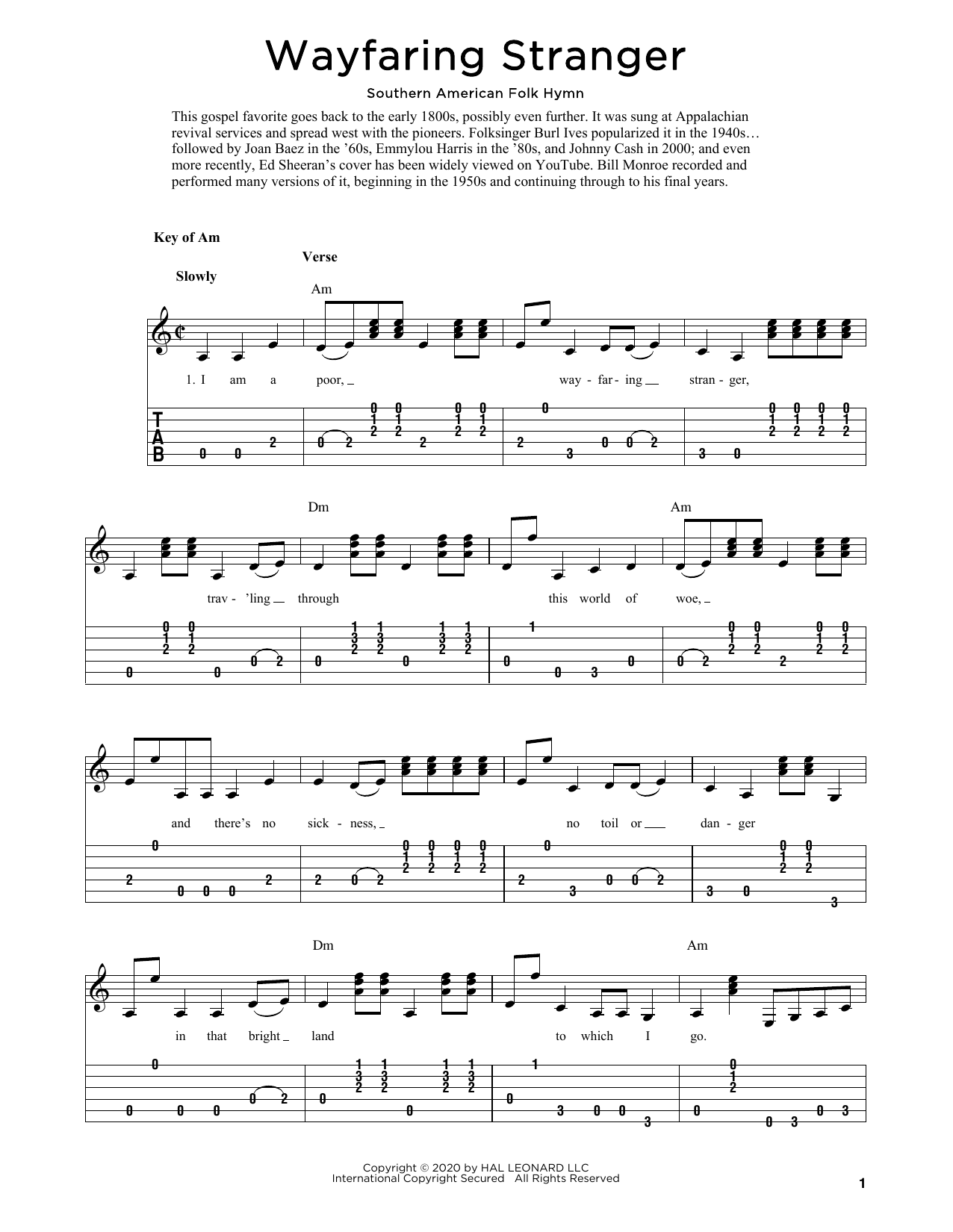 Download Southern American Folk Hymn Wayfaring Stranger (arr. Fred Sokolow) Sheet Music and learn how to play Banjo Tab PDF digital score in minutes