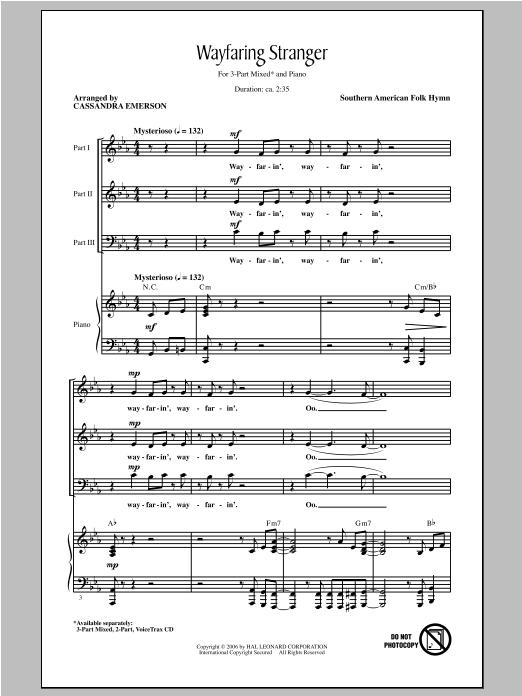 Download Traditional Wayfaring Stranger (arr. Cassandra Emerson) Sheet Music and learn how to play 2-Part Choir PDF digital score in minutes