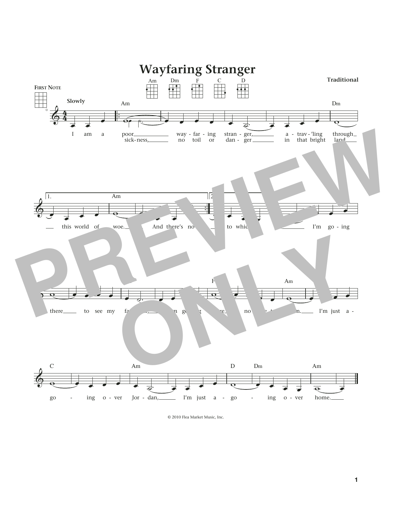 Download Southern American Folk Hymn Wayfaring Stranger Sheet Music and learn how to play Ukulele PDF digital score in minutes