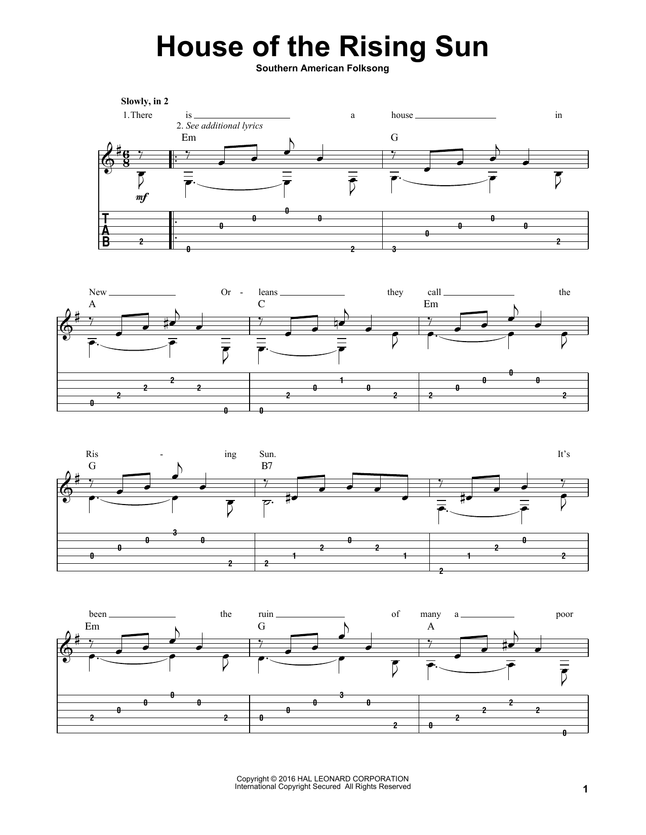 Download Mark Phillips House Of The Rising Sun Sheet Music and learn how to play Guitar Tab PDF digital score in minutes