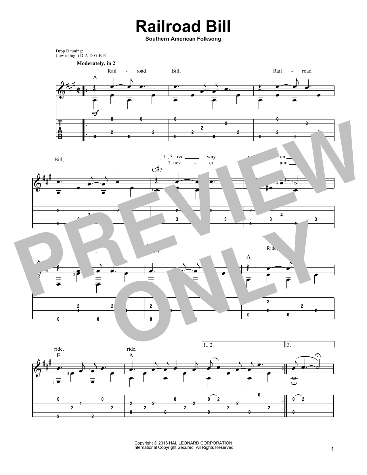 Download Southern American Folksong Railroad Bill Sheet Music and learn how to play Guitar Tab PDF digital score in minutes