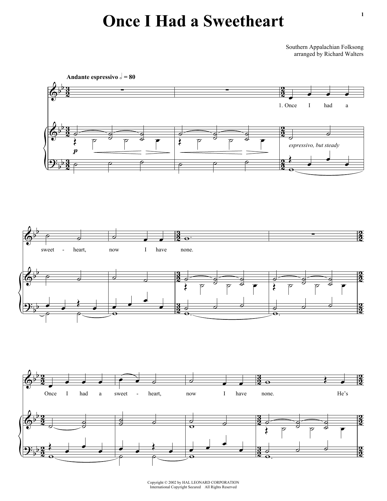 Download Traditional American Folk Song Once I Had A Sweetheart Sheet Music and learn how to play Piano, Vocal & Guitar (Right-Hand Melody) PDF digital score in minutes