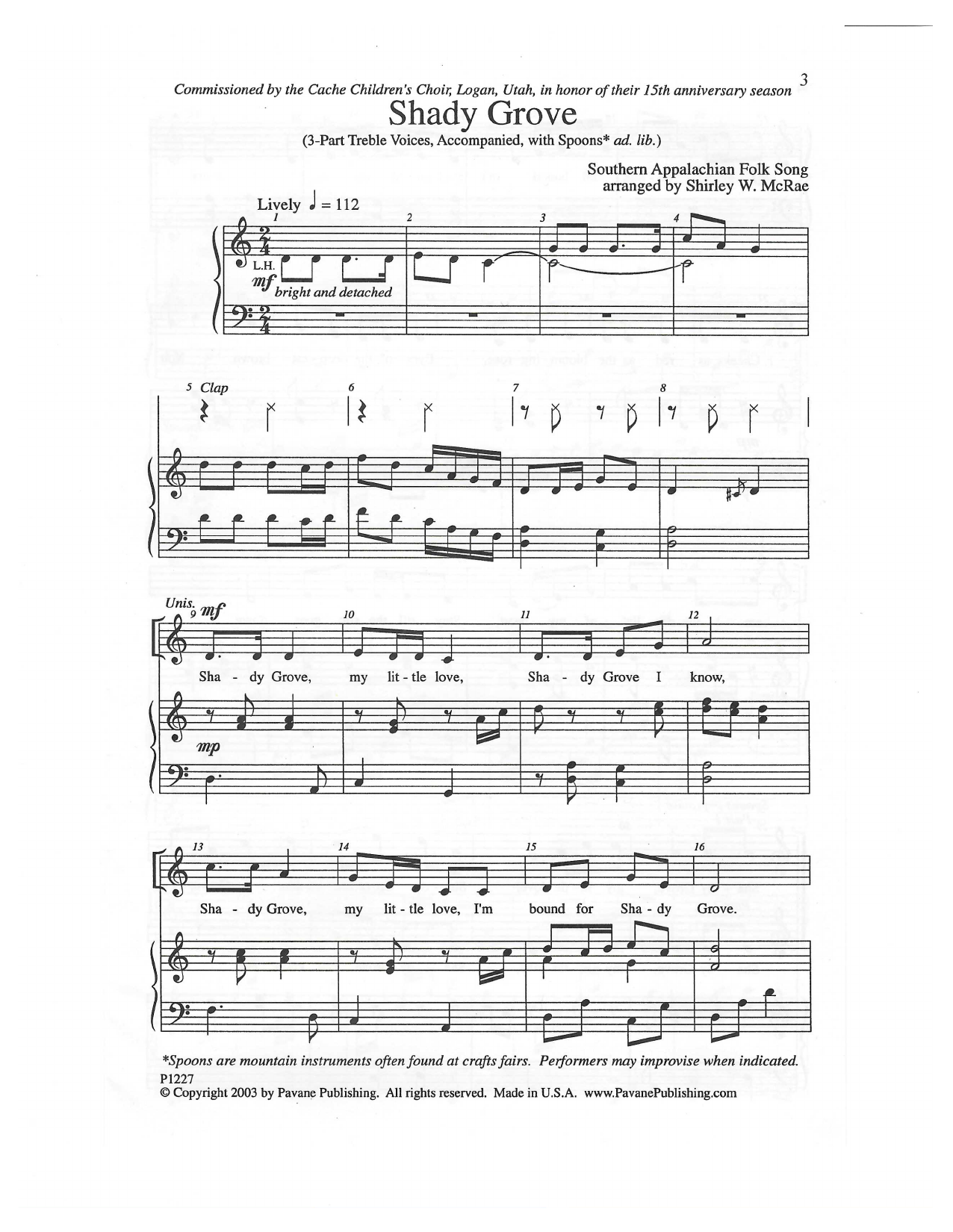 Download Southern Appalachian Folk Song Shady Grove (arr. Shirley W. McRae) Sheet Music and learn how to play 3-Part Mixed Choir PDF digital score in minutes