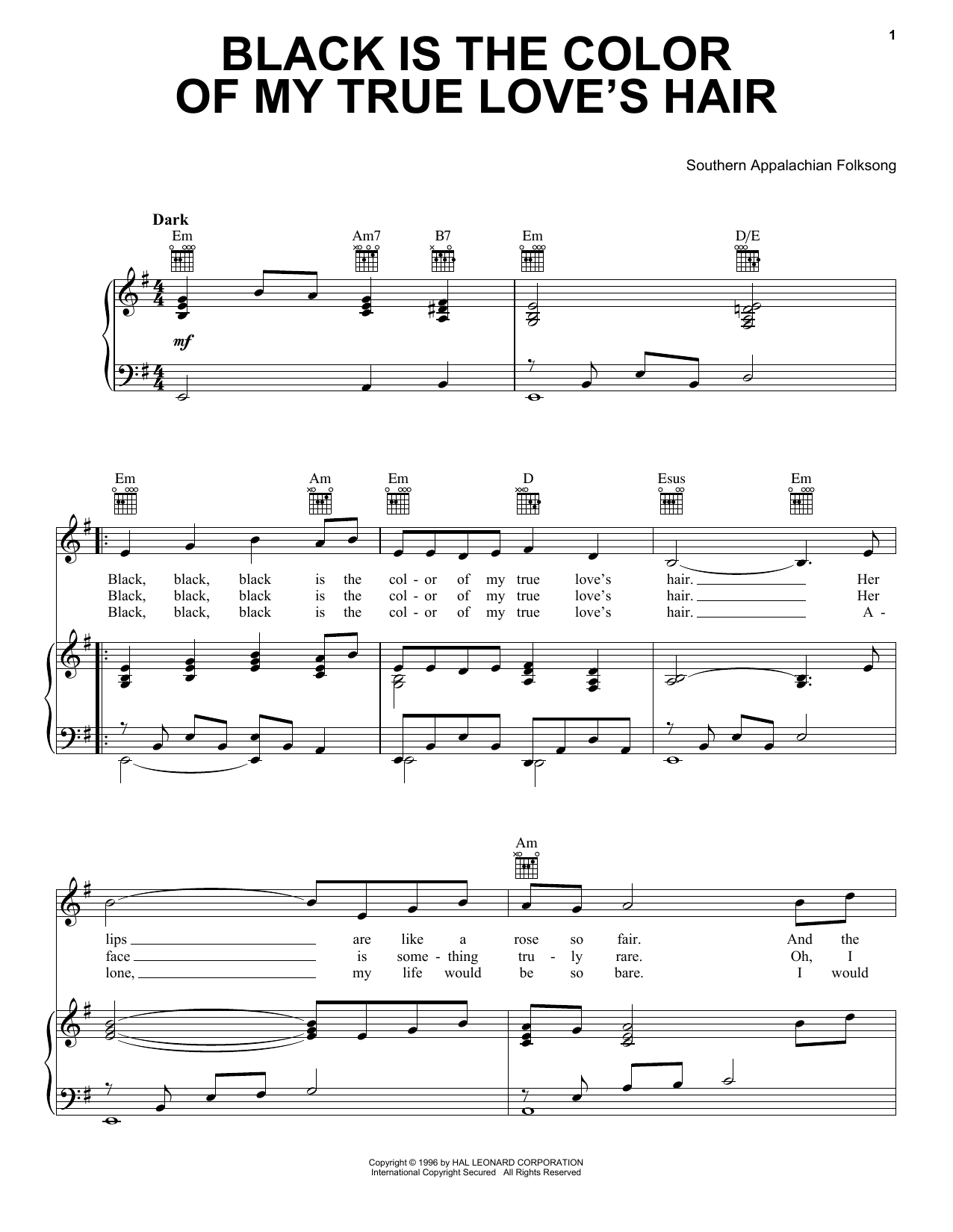 Download Traditional American Folk Song Black Is the Color of My True Love's Hair Sheet Music and learn how to play Guitar Tab PDF digital score in minutes