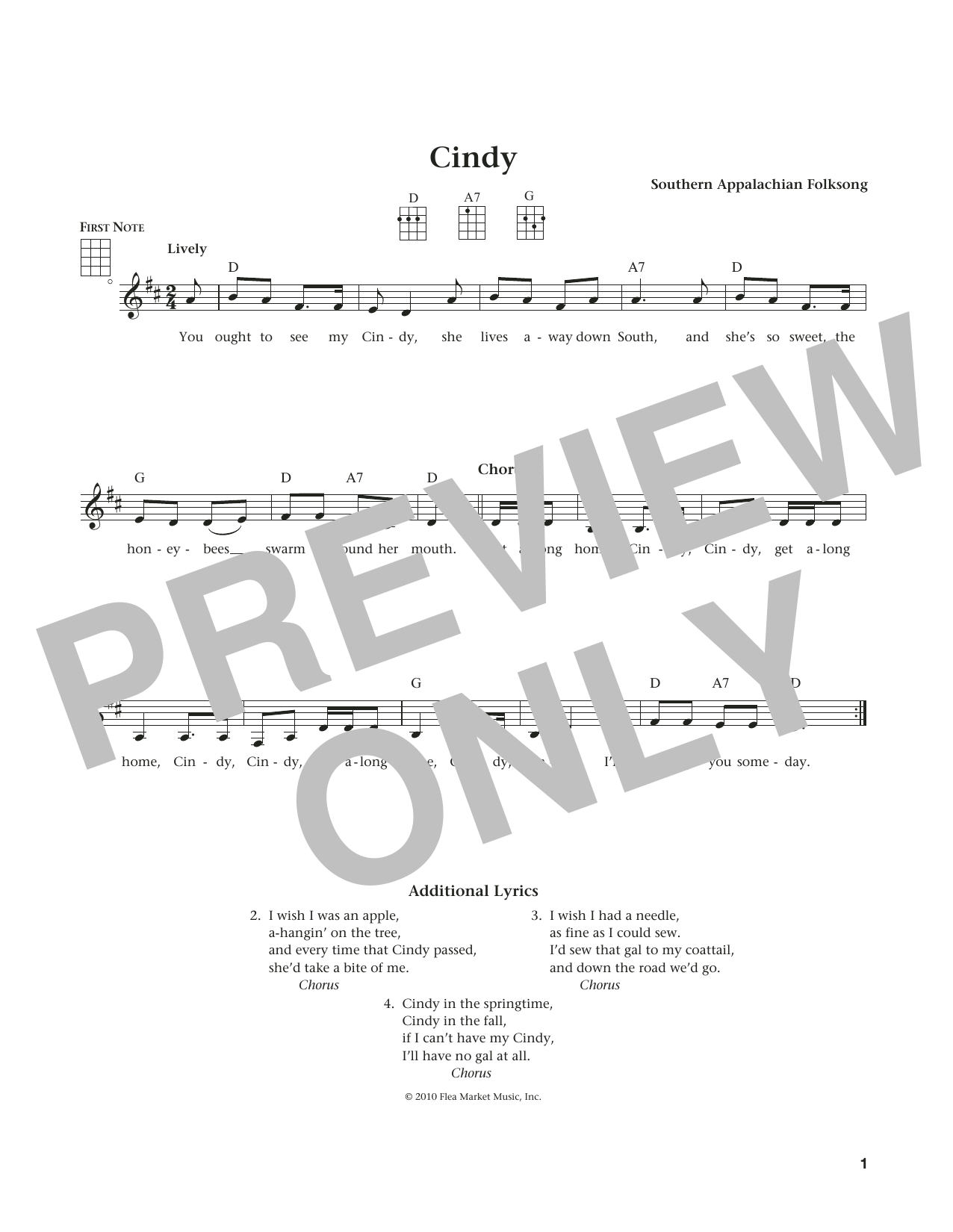 Download Southern Appalachian Folksong Cindy Sheet Music and learn how to play Ukulele PDF digital score in minutes