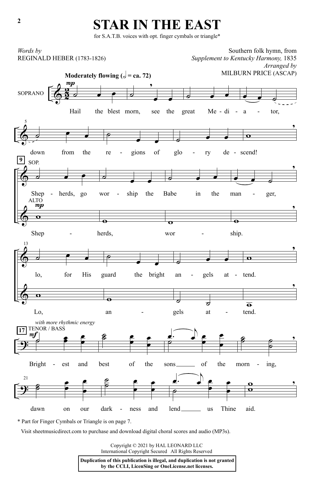 Download Southern Folk Hymn Star In The East (arr. Milburn Price) Sheet Music and learn how to play SATB Choir PDF digital score in minutes