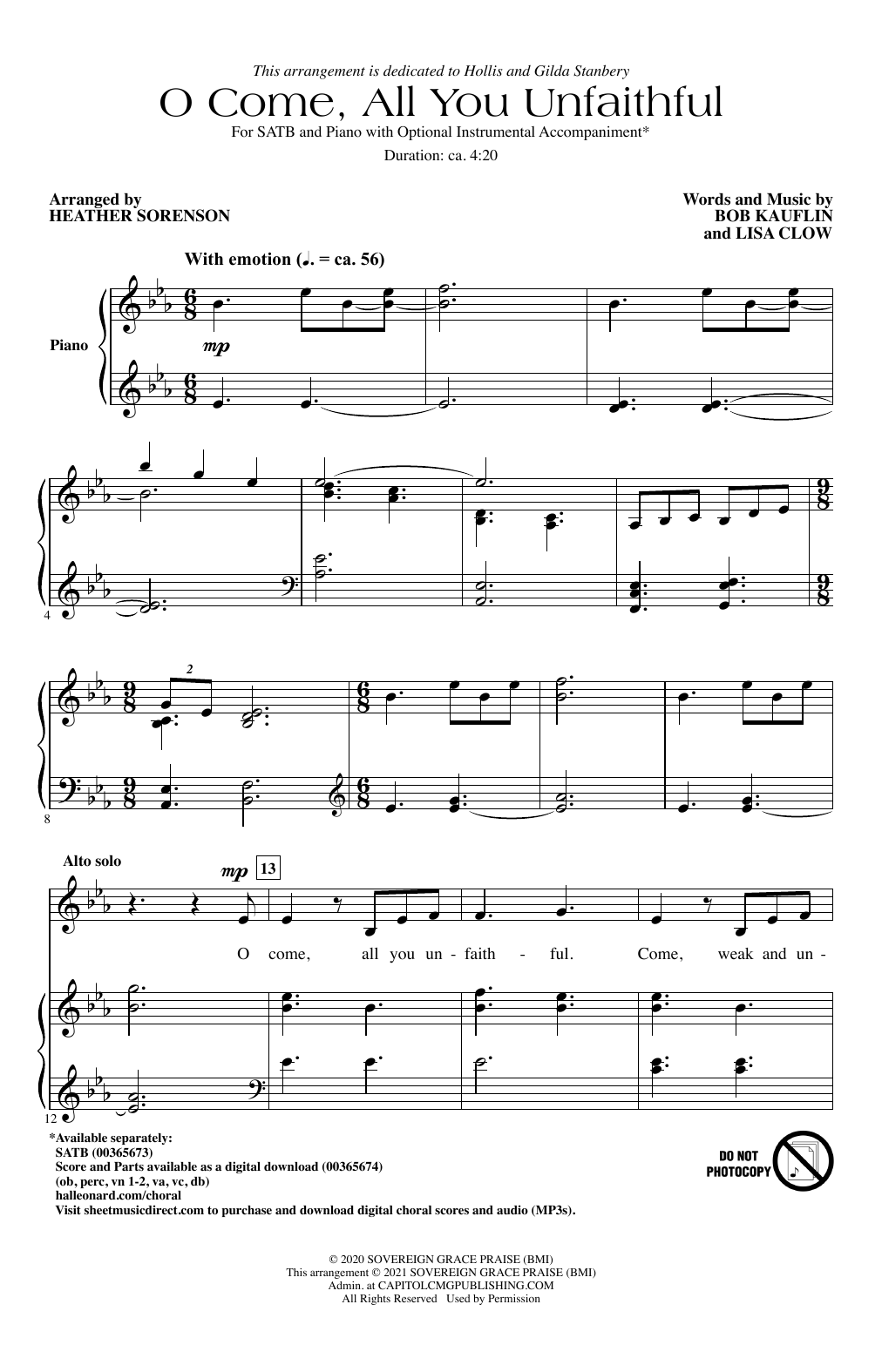 Download Sovereign Grace O Come All You Unfaithful (arr. Heather Sorenson) Sheet Music and learn how to play SATB Choir PDF digital score in minutes