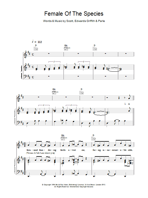 Download Space Female Of The Species Sheet Music and learn how to play Piano, Vocal & Guitar (Right-Hand Melody) PDF digital score in minutes