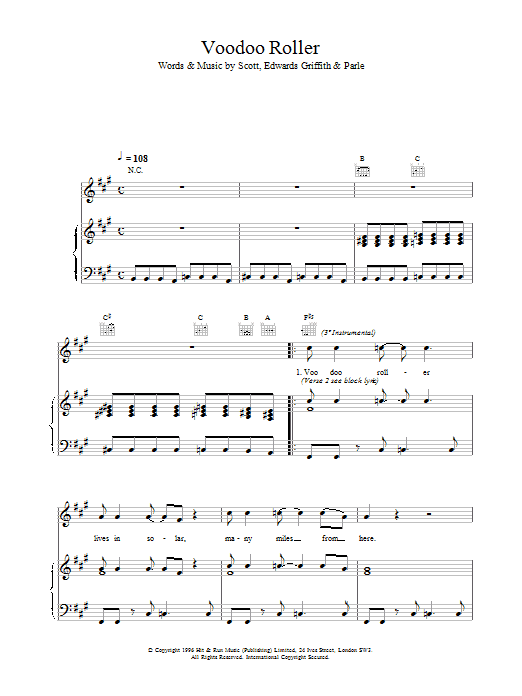 Download Space Voodoo Roller Sheet Music and learn how to play Piano, Vocal & Guitar (Right-Hand Melody) PDF digital score in minutes