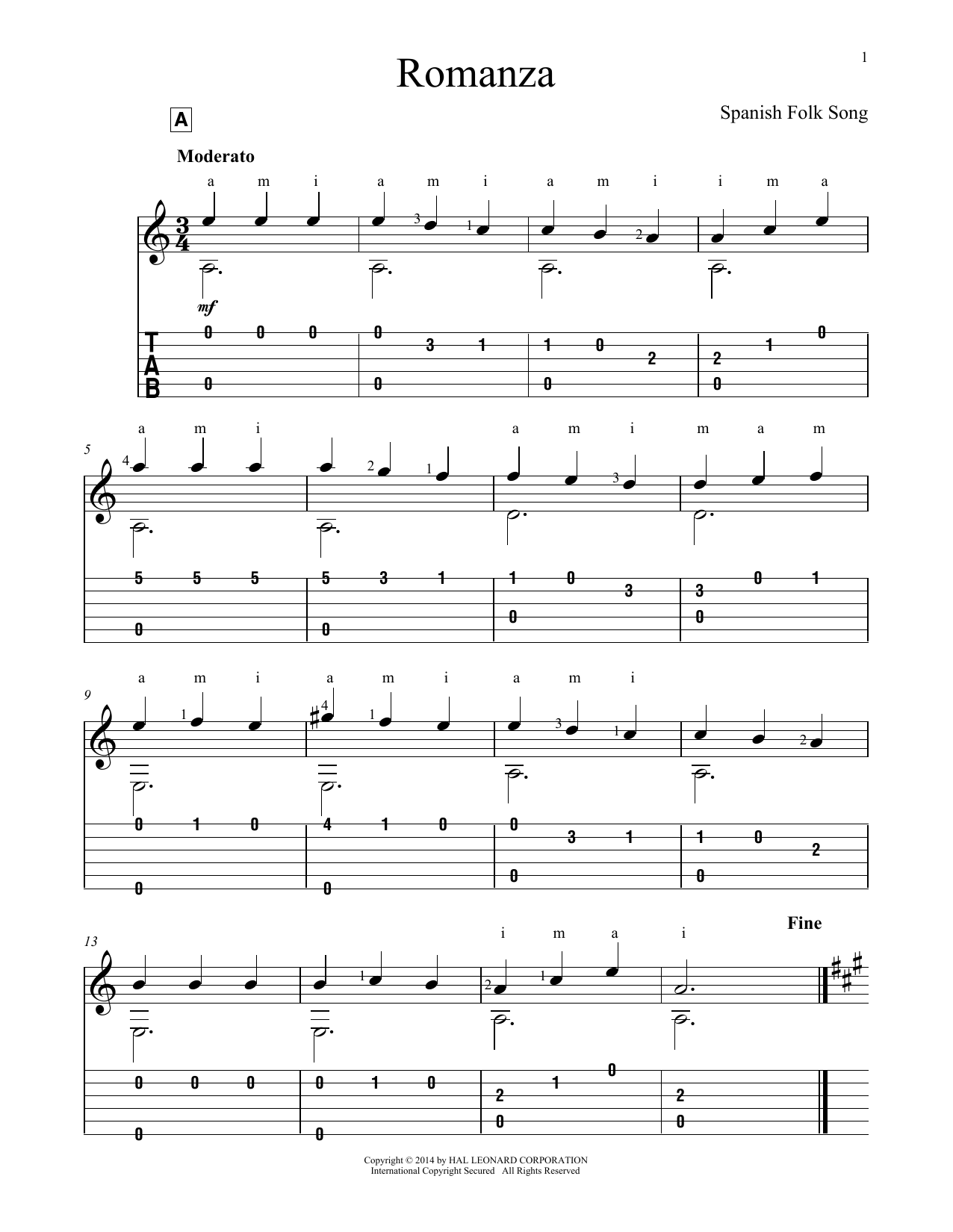 Download Anonymous Romanza Sheet Music and learn how to play Guitar Tab PDF digital score in minutes