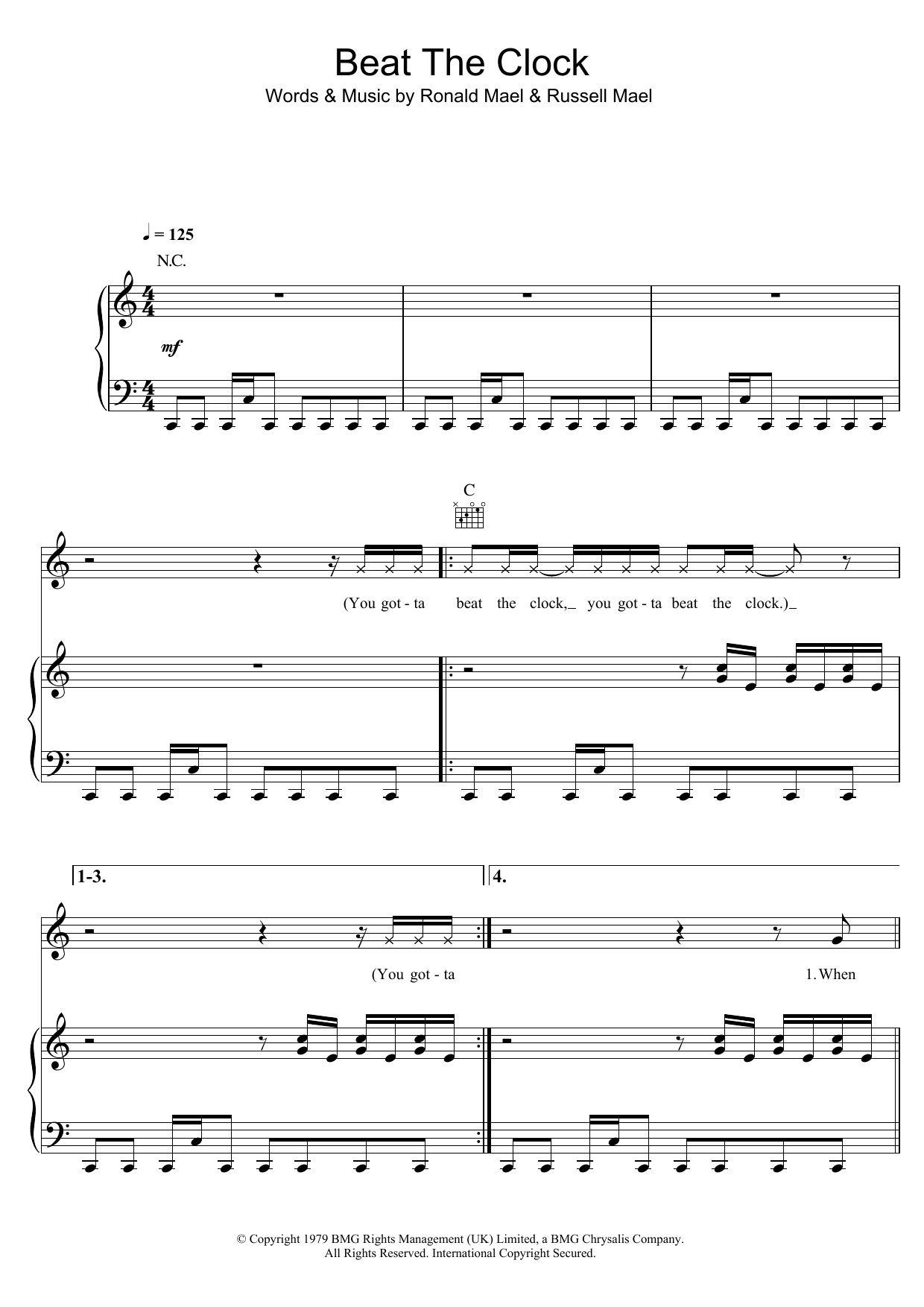 Download Sparks Beat The Clock Sheet Music and learn how to play Piano, Vocal & Guitar (Right-Hand Melody) PDF digital score in minutes