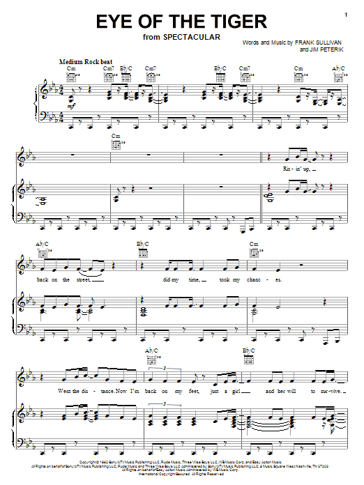 Download Spectacular! (Movie) Eye Of The Tiger Sheet Music and learn how to play Piano, Vocal & Guitar (Right-Hand Melody) PDF digital score in minutes
