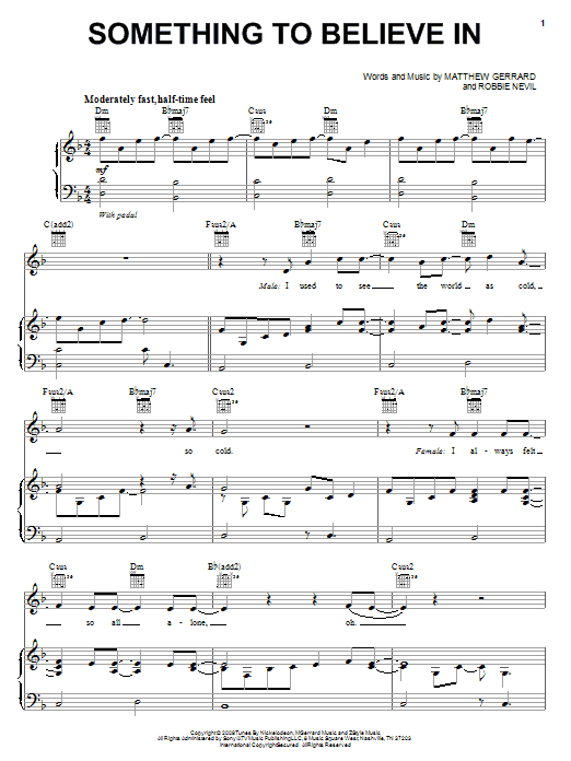 Download Spectacular! (Movie) Something To Believe In Sheet Music and learn how to play Piano, Vocal & Guitar (Right-Hand Melody) PDF digital score in minutes