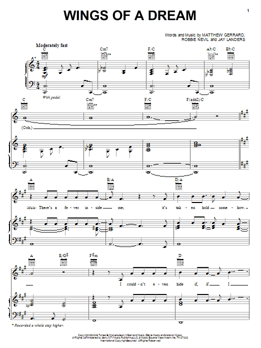 Download Spectacular! (Movie) Wings Of A Dream Sheet Music and learn how to play Piano, Vocal & Guitar (Right-Hand Melody) PDF digital score in minutes
