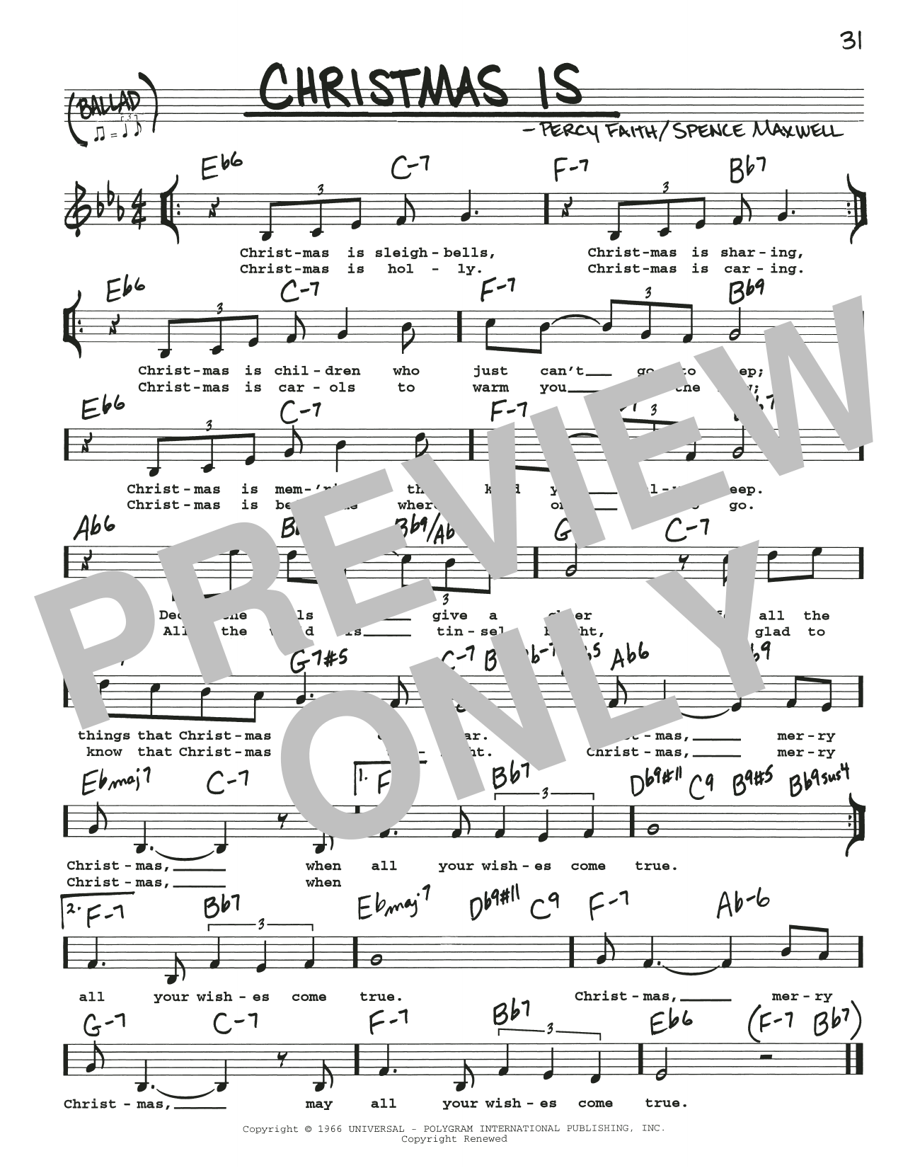 Download Spence Maxwell Christmas Is Sheet Music and learn how to play Real Book – Melody, Lyrics & Chords PDF digital score in minutes