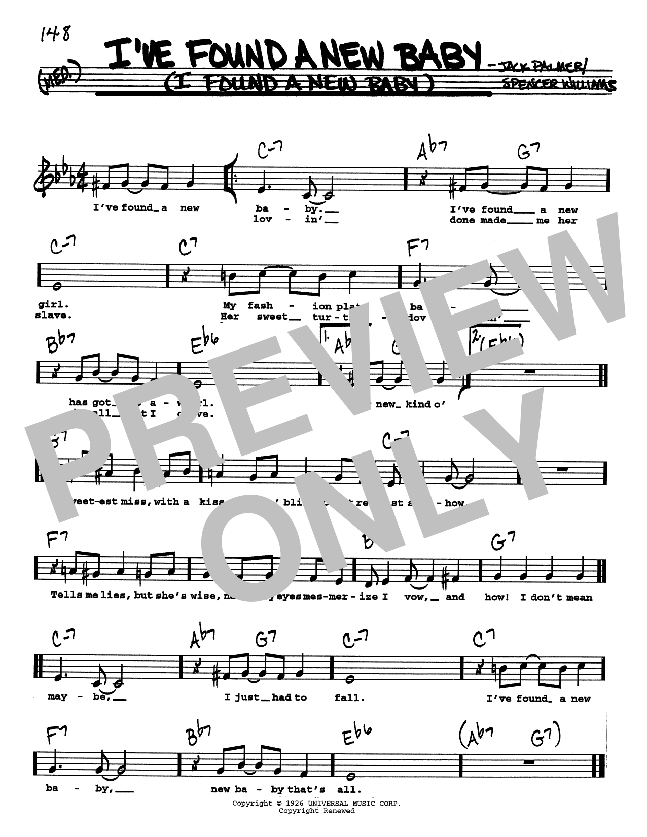 Download Spencer Williams I've Found A New Baby (I Found A New Baby) (Low Voice) Sheet Music and learn how to play Real Book – Melody, Lyrics & Chords PDF digital score in minutes