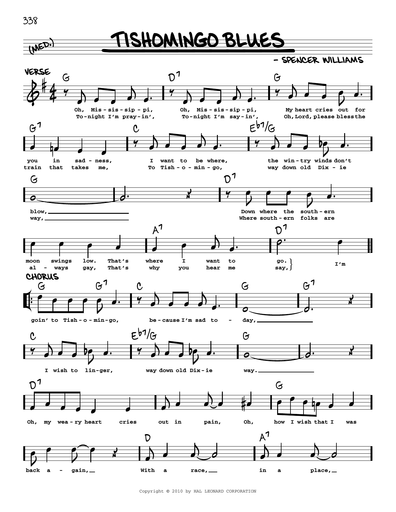 Download Spencer Williams Tishomingo Blues (arr. Robert Rawlins) Sheet Music and learn how to play Real Book – Melody, Lyrics & Chords PDF digital score in minutes
