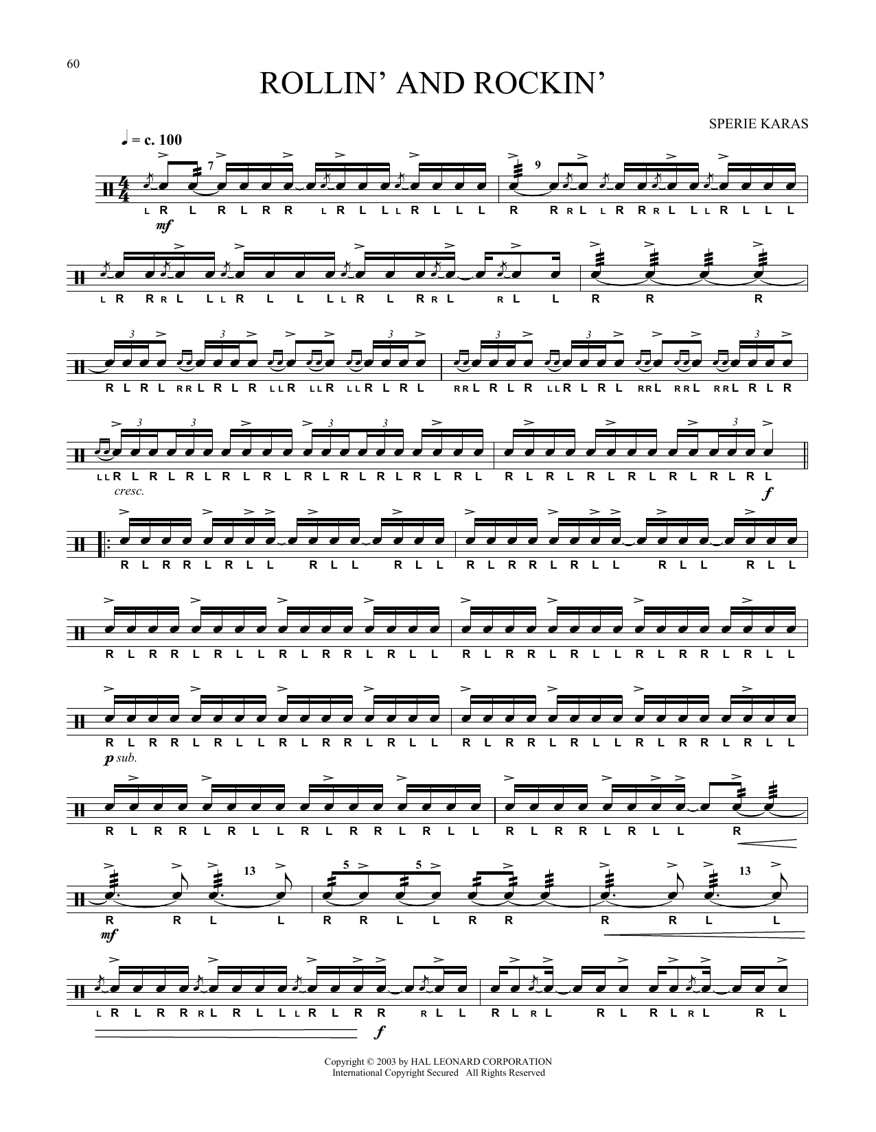 Download Sperie Karas Rollin' And Rockin' Sheet Music and learn how to play Snare Drum Solo PDF digital score in minutes