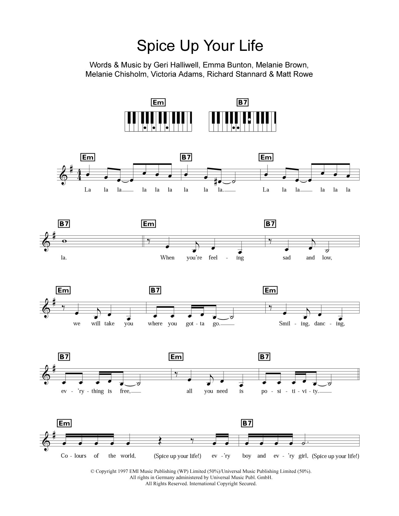 Download Spice Girls Spice Up Your Life Sheet Music and learn how to play Piano Chords/Lyrics PDF digital score in minutes