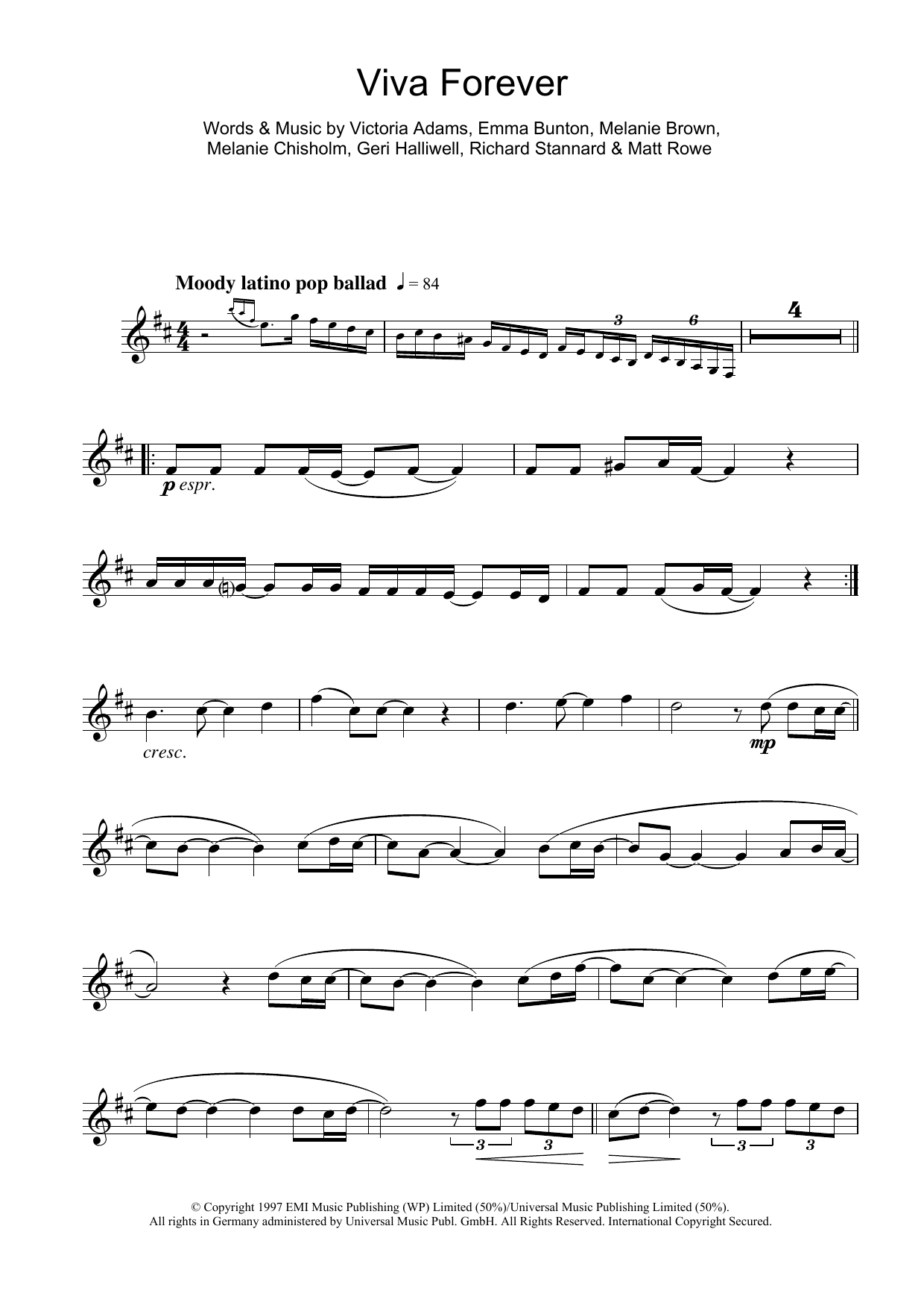 Download The Spice Girls Viva Forever Sheet Music and learn how to play Flute PDF digital score in minutes