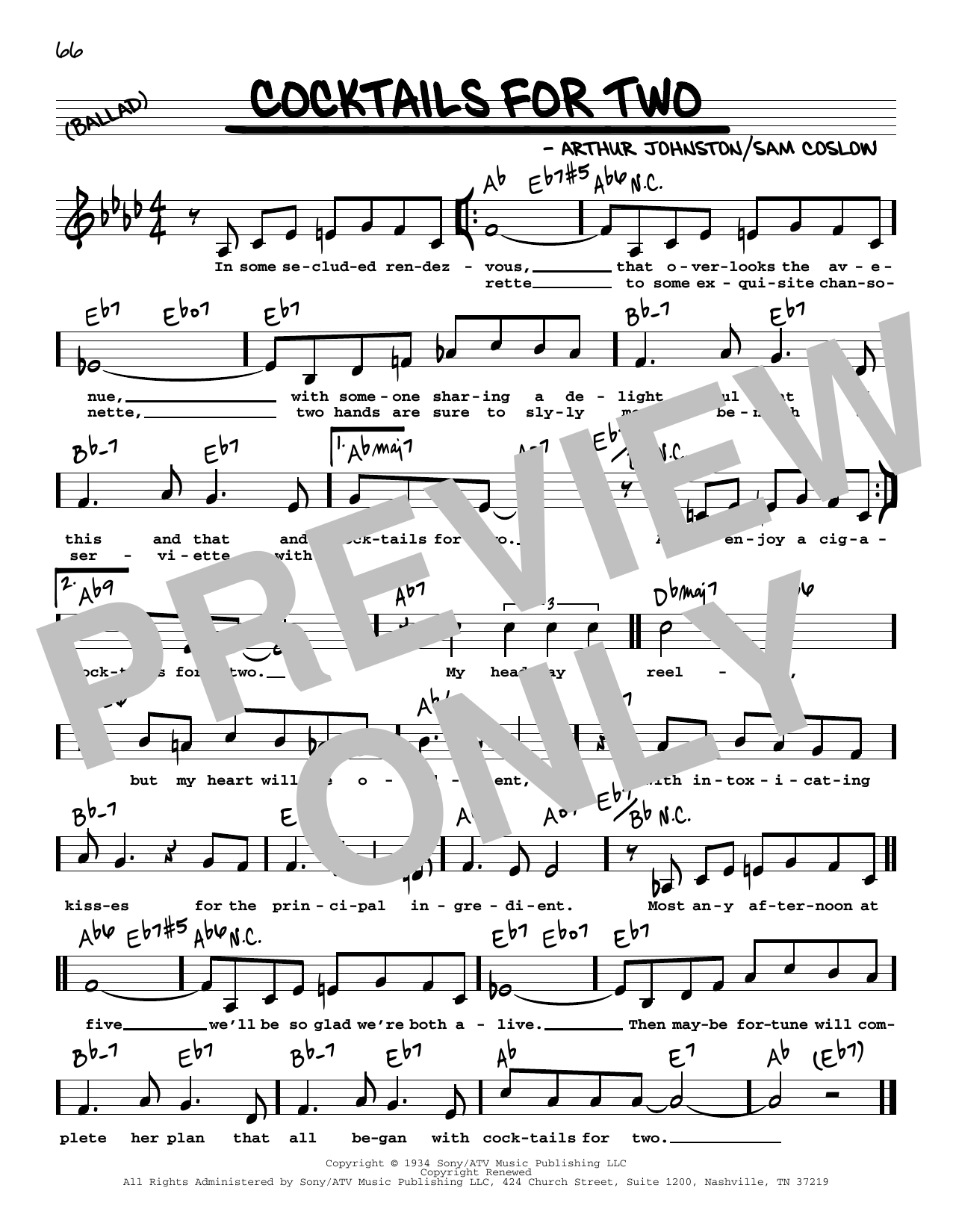 Download Spike Jones & His City Slickers Cocktails For Two (Low Voice) Sheet Music and learn how to play Real Book – Melody, Lyrics & Chords PDF digital score in minutes