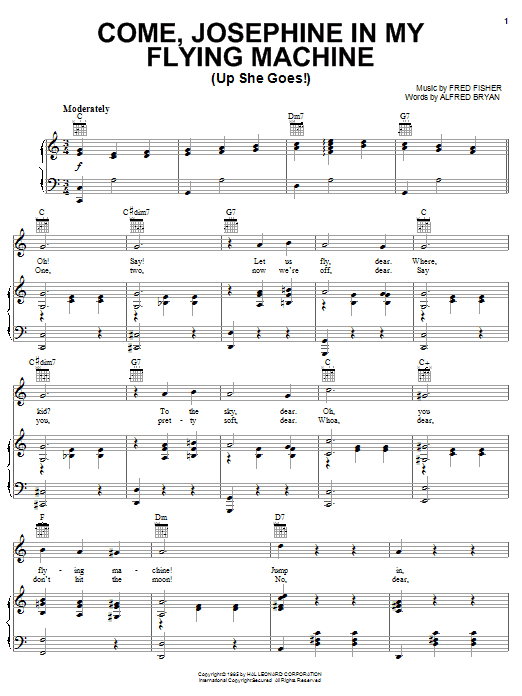 Download Spike Jones Come, Josephine In My Flying Machine (Up She Goes!) Sheet Music and learn how to play Piano, Vocal & Guitar (Right-Hand Melody) PDF digital score in minutes