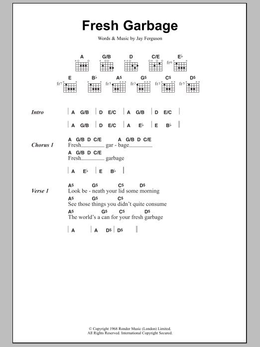 Download Spirit Fresh Garbage Sheet Music and learn how to play Lyrics & Chords PDF digital score in minutes