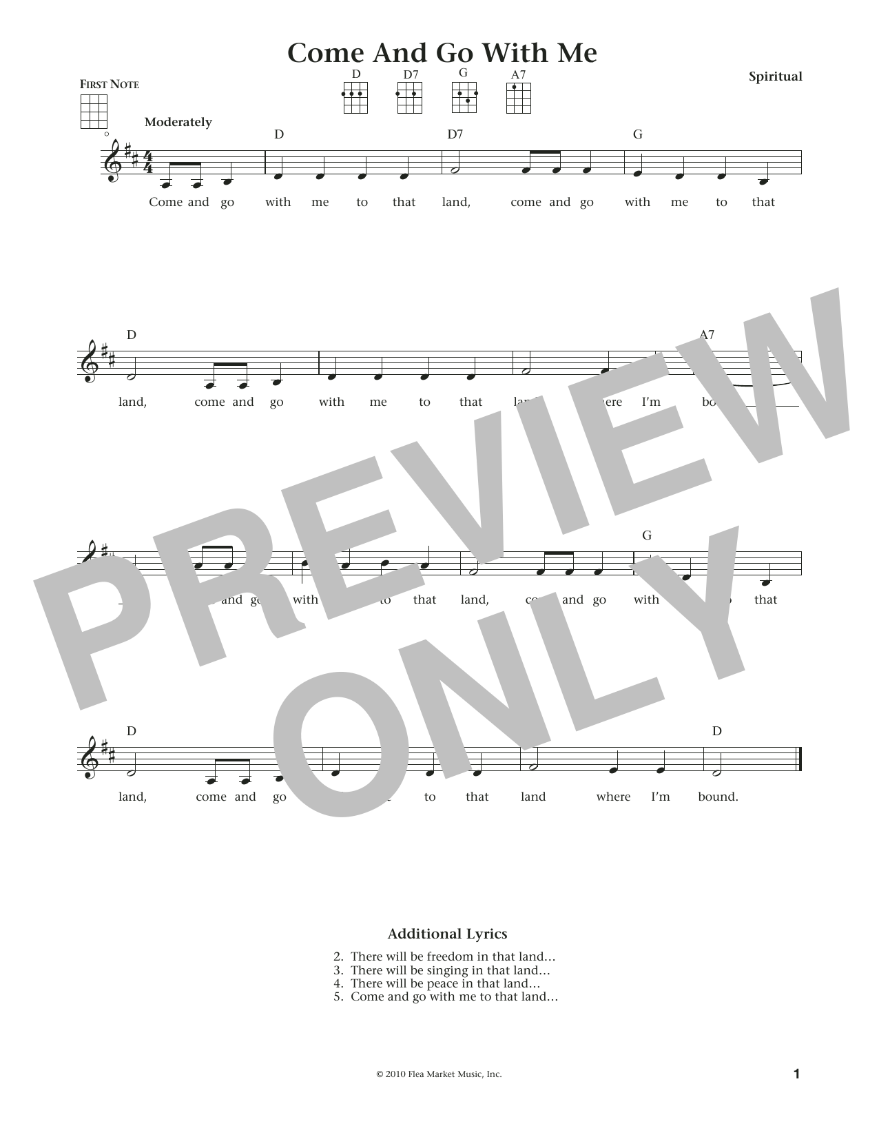 Download Spiritual Come And Go With Me Sheet Music and learn how to play Ukulele PDF digital score in minutes