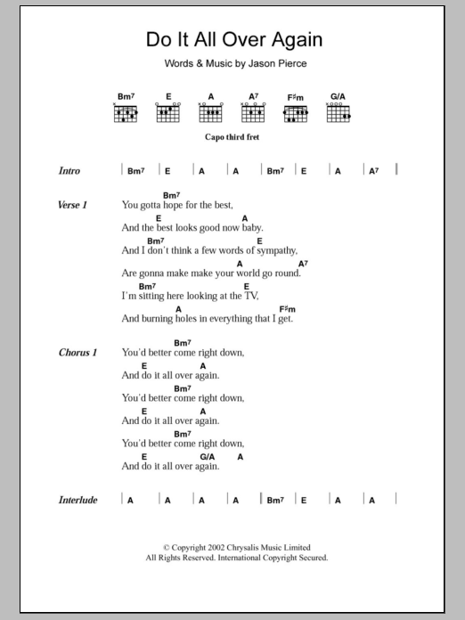 Download Spiritualized Do It All Over Again Sheet Music and learn how to play Lyrics & Chords PDF digital score in minutes