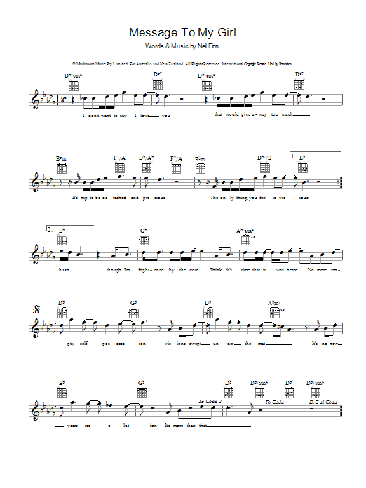 Download Split Enz Message To My Girl Sheet Music and learn how to play Guitar Tab PDF digital score in minutes